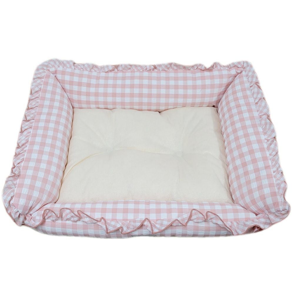 小泉ライフテックス レトロギンガムスクエアベッド ピンク M